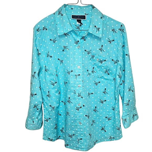 KAREN SCOTT All Over Bird Print Shirt Womens Size Small Novelty Office - Picture 1 of 7